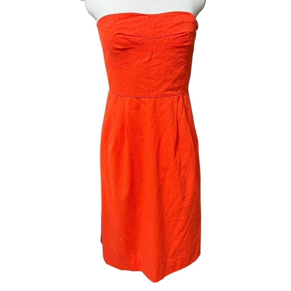 New ‎ J Crew Orange Strapless Swiss Dot Dress Sz 16